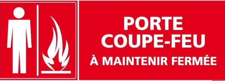 Panneau signalétique Panneau indiquant une porte coupe-feu à maintenir fermée, avec un pictogramme et un feu.